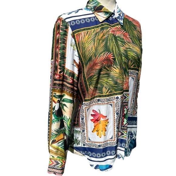 Farm Rio Mixed Scarfs Printed Button Front Top - Picture 4 of 11